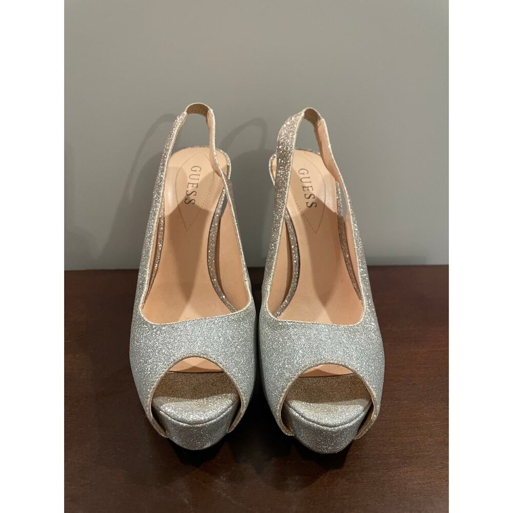 Guess Size 8 Metallic Ombre Heels Silver to Gold Peep Toe Slingback